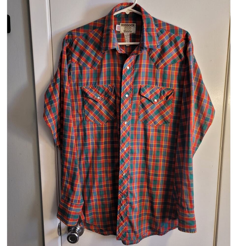 Vintage 70s Ruddock Plaid Pearl Snap Cowboy Shirt Large USA Western Rodeo